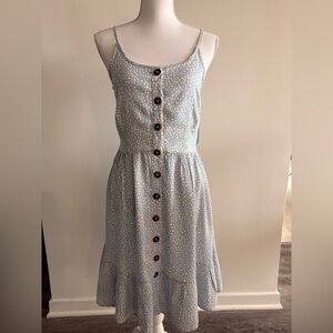 Japna Light Blue & White Spotted Button-Front Midi Dress